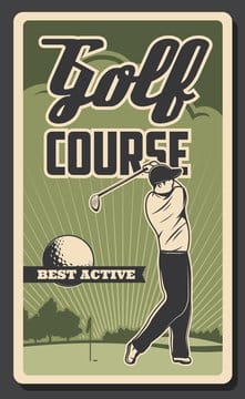 Golf club tournament, premium leisure sport and best recreation championship game vintage retro post