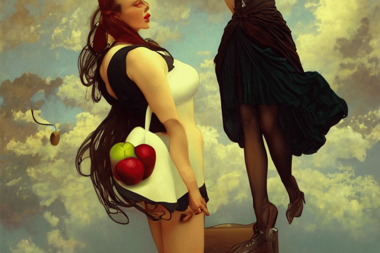 A picture of a woman holding an apple
