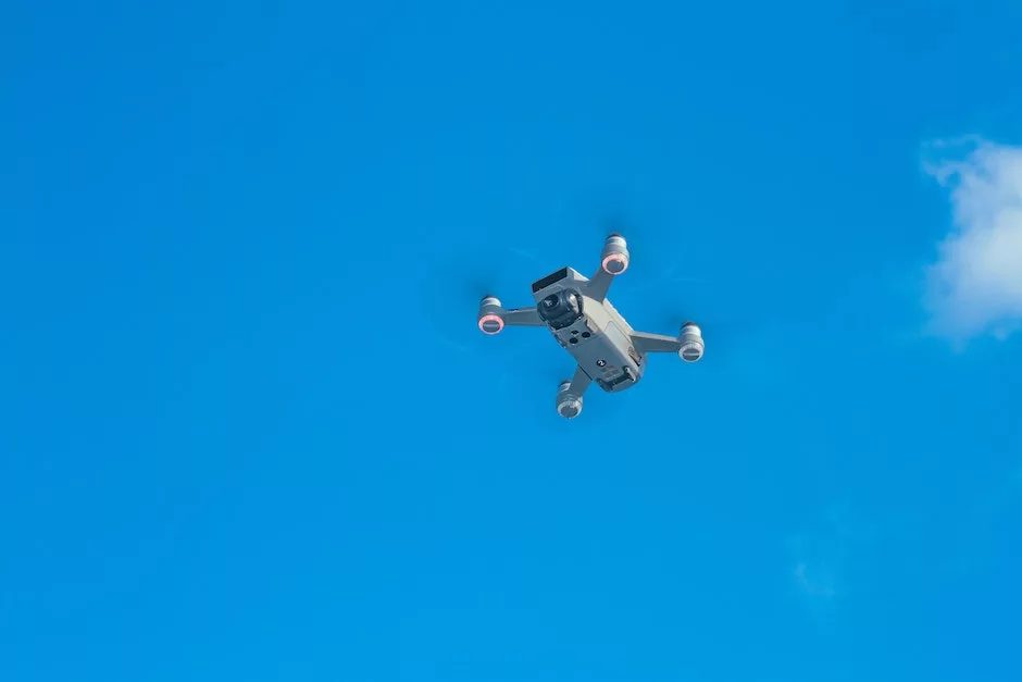 Modern drone against bright sky