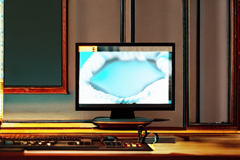A computer monitor that is large and clear in the middle of a room