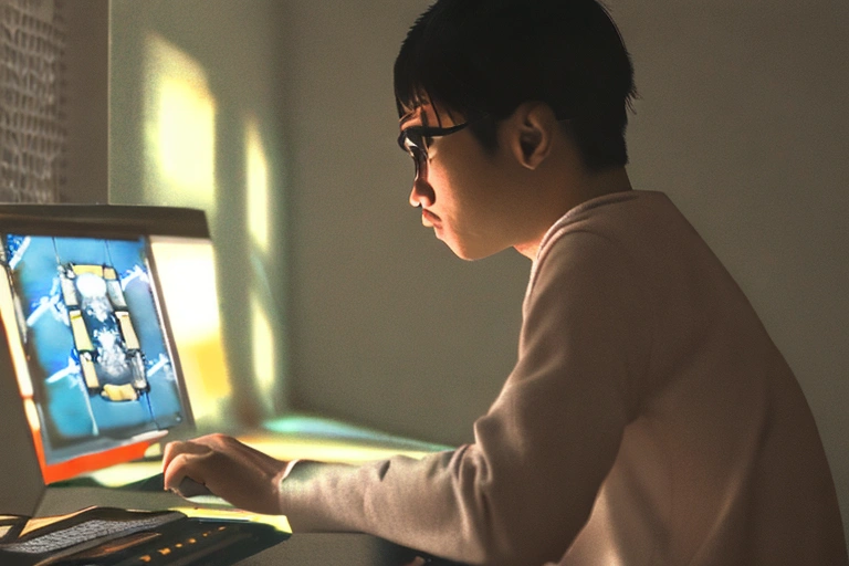 A human looking at a computer screen that can understand and respond to questions in natural languag