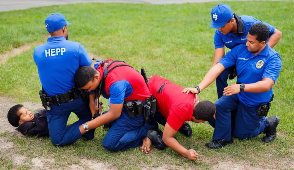 A person being help by a first responder.