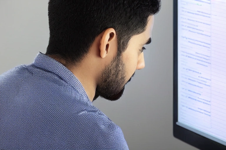 A person looking at a computer screen.