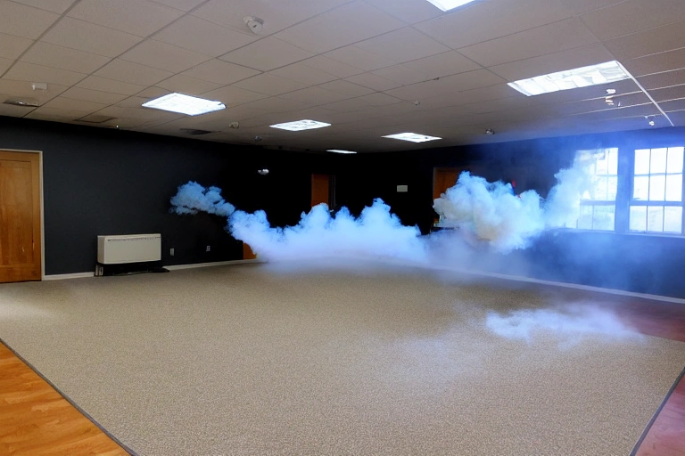 A room filled with smoke and particles.
