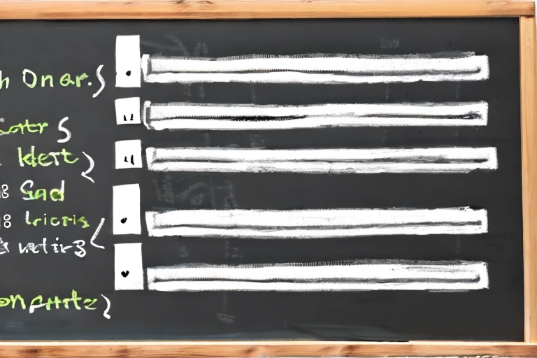 This image is a whiteboard with a blackboard in the background. The blackboard has a list of items l
