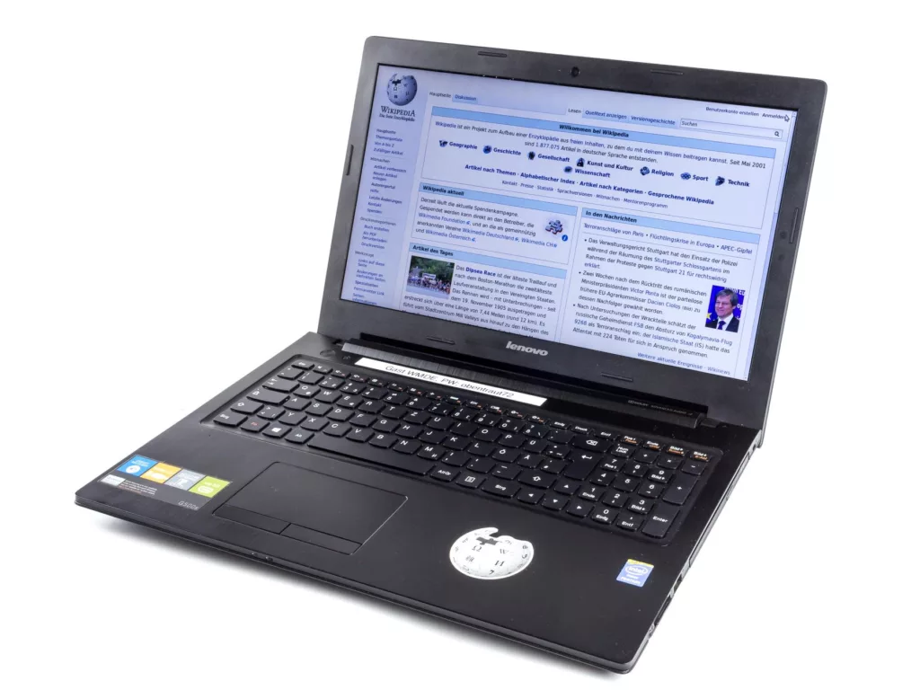 File:Lenovo G500s laptop-2905.jpg - a laptop computer with a screen showing a facebook page