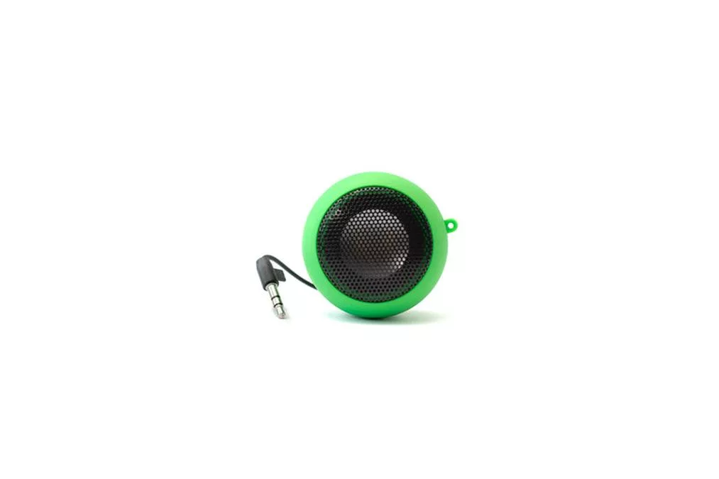 plug in speaker - a green speaker with a black speaker cord