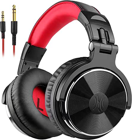 Red OneOdio Over Ear Headphones with Shareport and Mic.