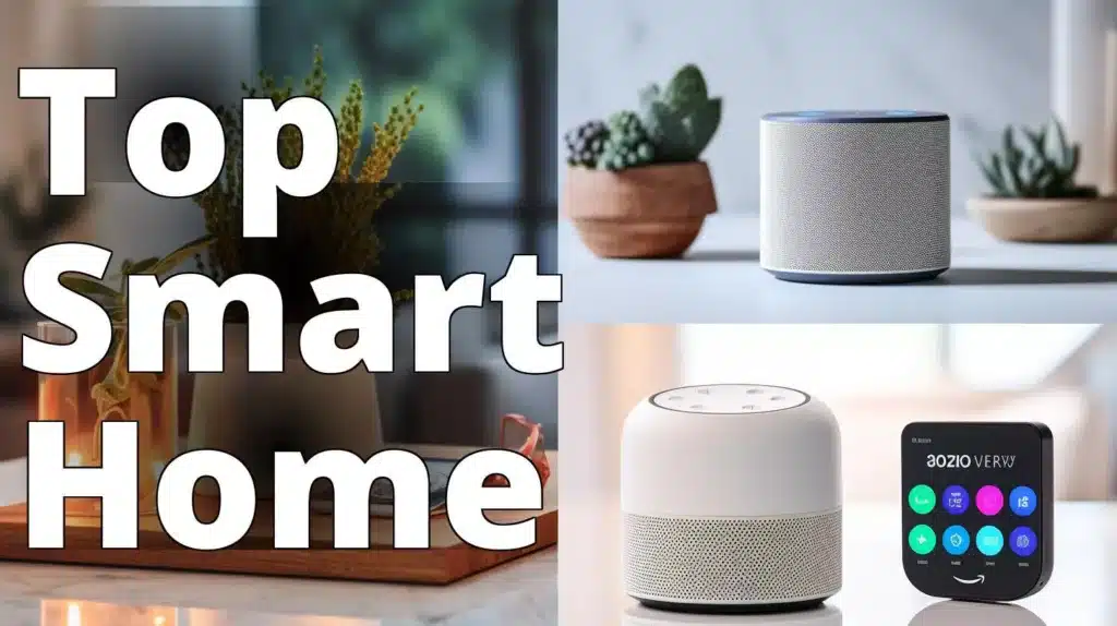 The featured image should contain a collage of the best smart home devices and smart speakers for 20