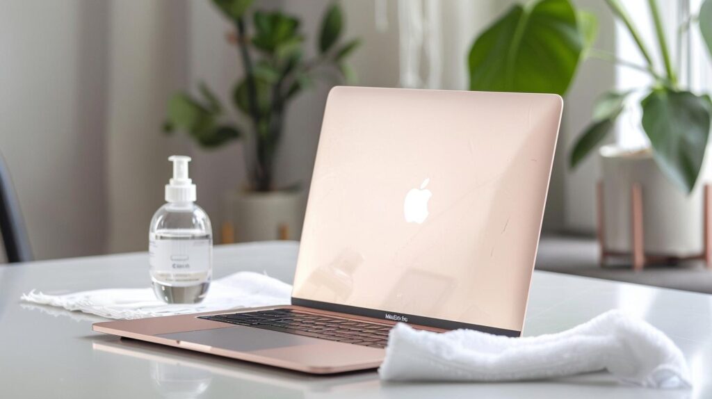 The featured image should show a clean MacBook with a microfiber cloth and isopropyl alcohol wipes n